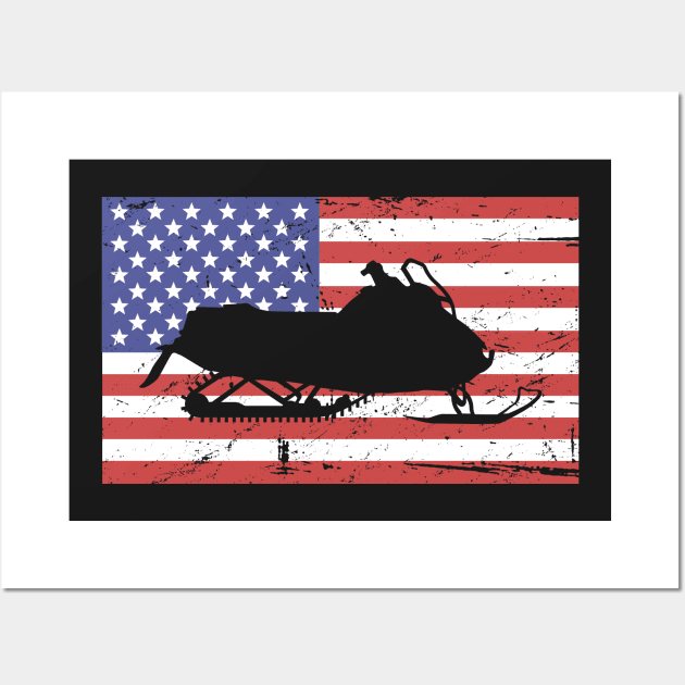 Snowmobile And United States Flag Wall Art by MeatMan